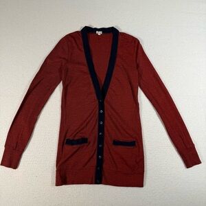 J.Crew Red Navy Trim Longline Cardigan Sweater Women’s XS‎ Button Front